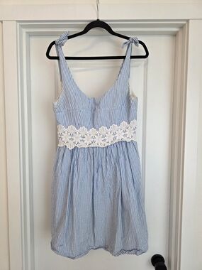 Lilly Pulitzer Blue and White Striped Tie-Shoulder Sundress